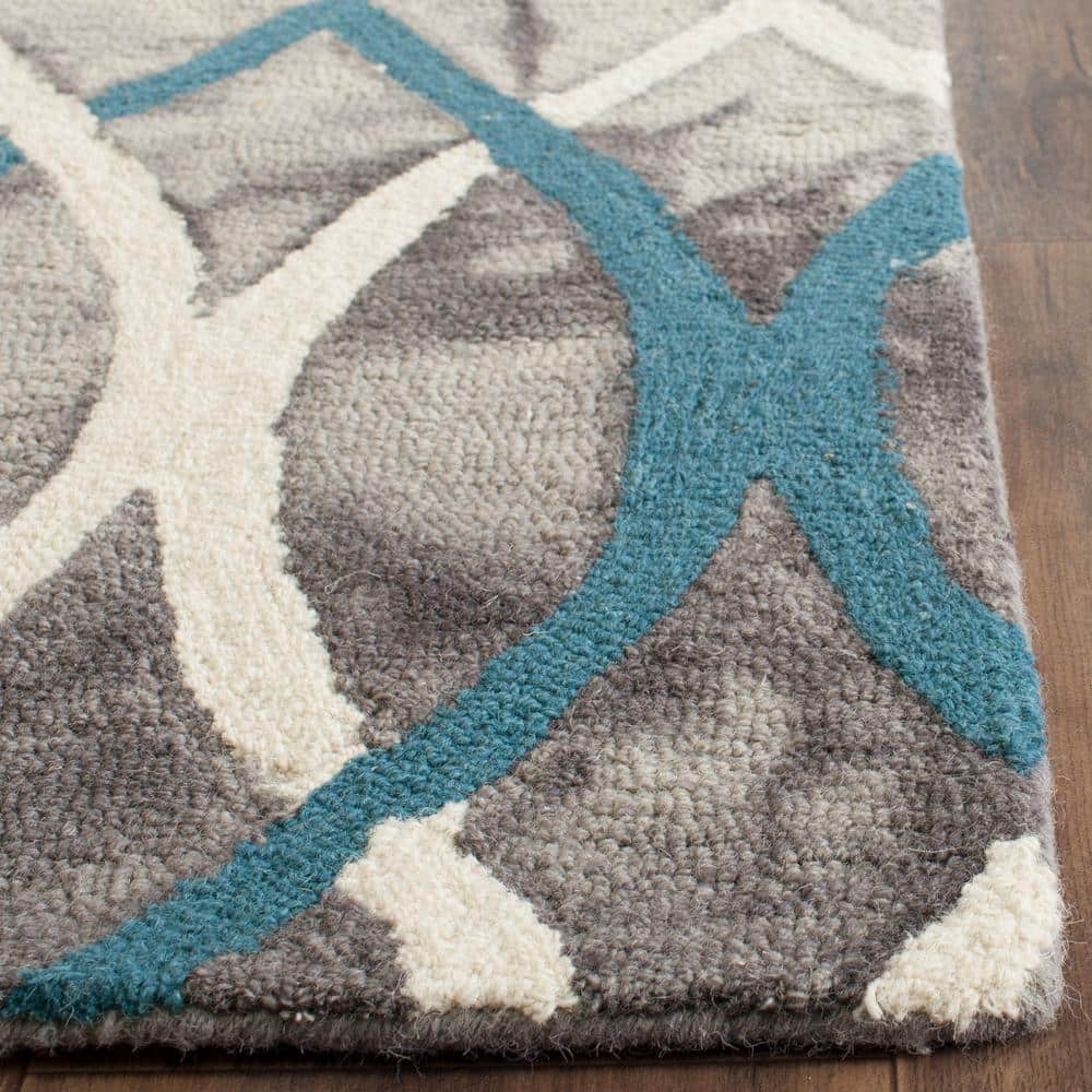 Gray and Blue Hand-Tufted Wool Runner Rug