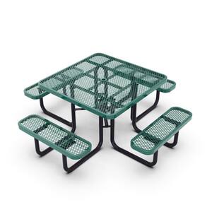 46 in. Green Square 4-Seat Coated Steel Outdoor Picnic Table