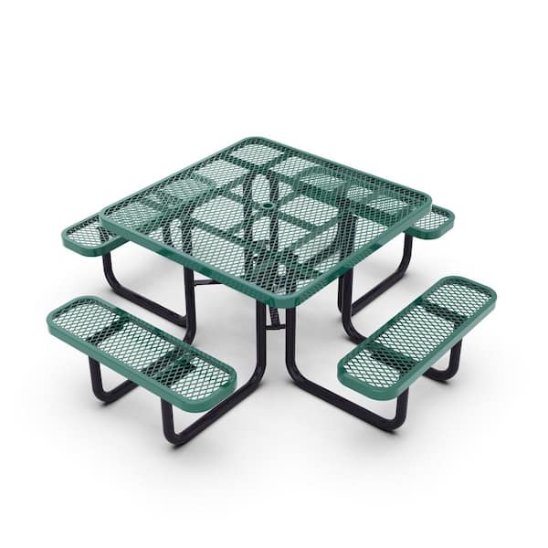Unbranded 46 in. Green Square 4-Seat Coated Steel Outdoor Picnic Table