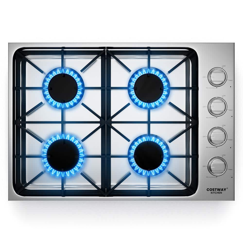 30 in. 4-Burners Gas Cooktop Built-in Stovetop Stainless Steel Burner Grate in Silver with 4-Sealed Burners
