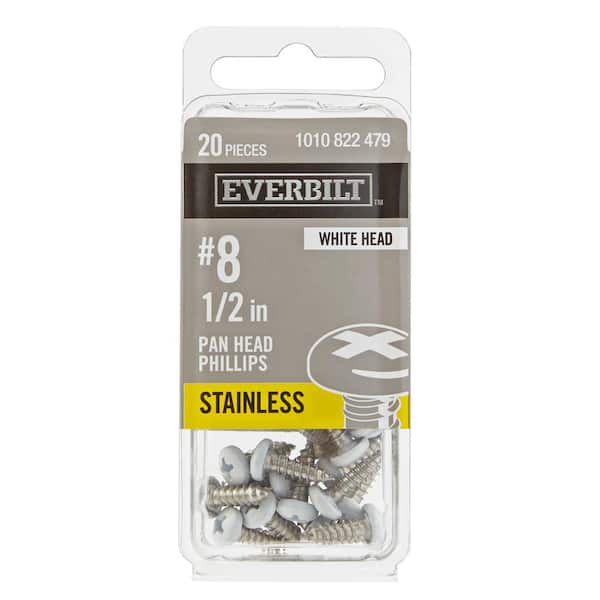 #8 x 1/2 in. White Stainless Steel Phillips Pan Head Standard Sheet Metal Screw (20-Pack)