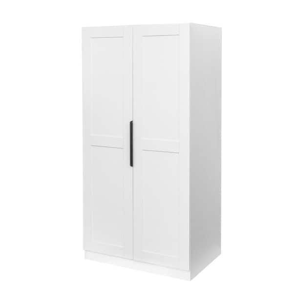 31.5 in. W x 21.65 in. D x 62.99 in. H White MDF Freestanding Linen Cabinet with 2 Doors and 5 Shelves