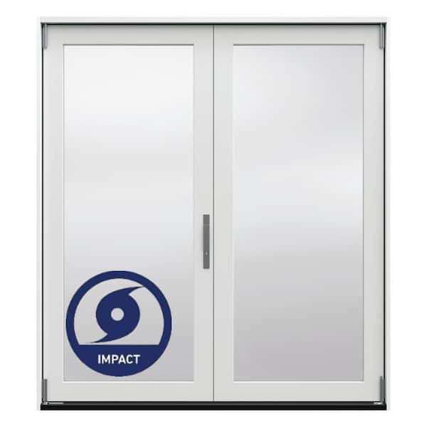 72 in. x 80 in. Right-Hand Folding Primed Fiberglass 2-Panel Patio Door w/ Low-E Impact Glass and Nickel-Handle