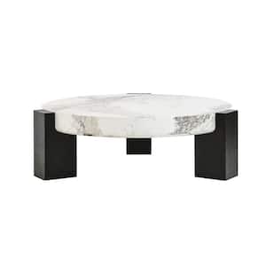 35 in. Artificial Geometry Modern Round White Solid Wood Accent Coffee Table for Living Room