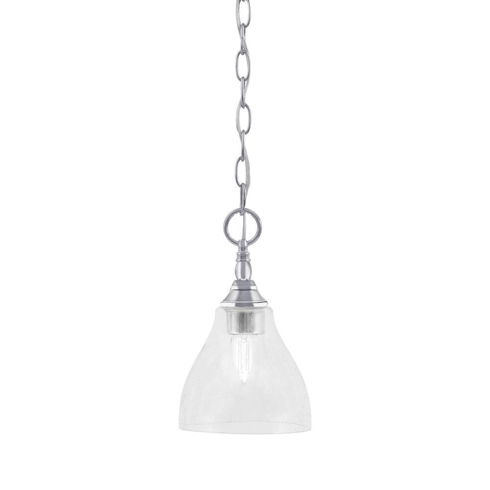 Elva 100-Watt 1-Light Chrome Shaded Pendant Light with 6.25 in. Clear Bubbl