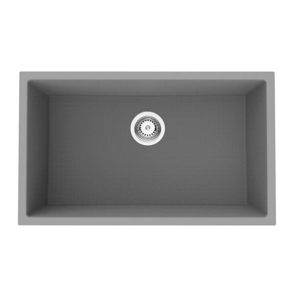 Unbranded Gray Quartz 30 in. x 18 in. Single Bowl Undermount Kitchen Sink with Strainer