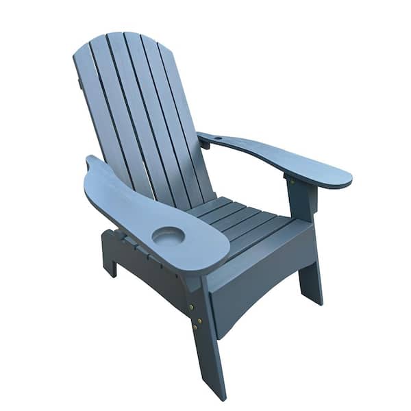 Unbranded Wood Adirondack Chair With a Hole to Hold Umbrella on the Arm for Outdoor Indoor Pool Patio Garden Fire Pit In Gray