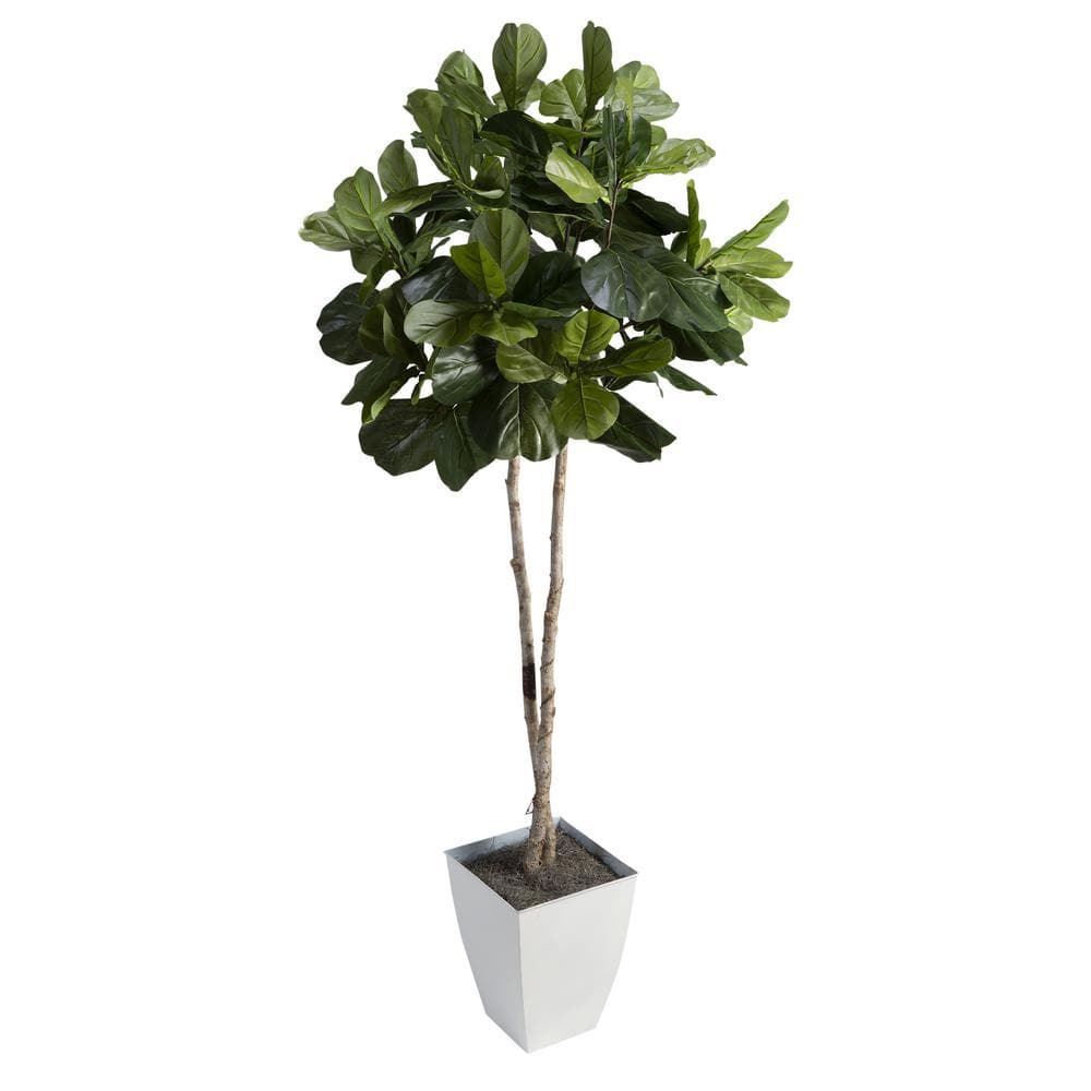 Indoor Artificial Fiddle Leaf Fig Tree in Square Metal Planter