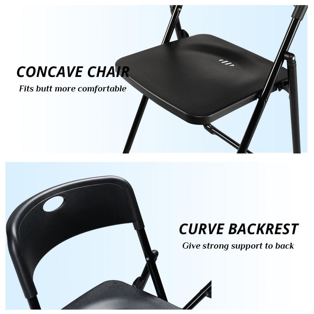 Black Plastic Folding Chairs with Metal Frame, Set of 4
