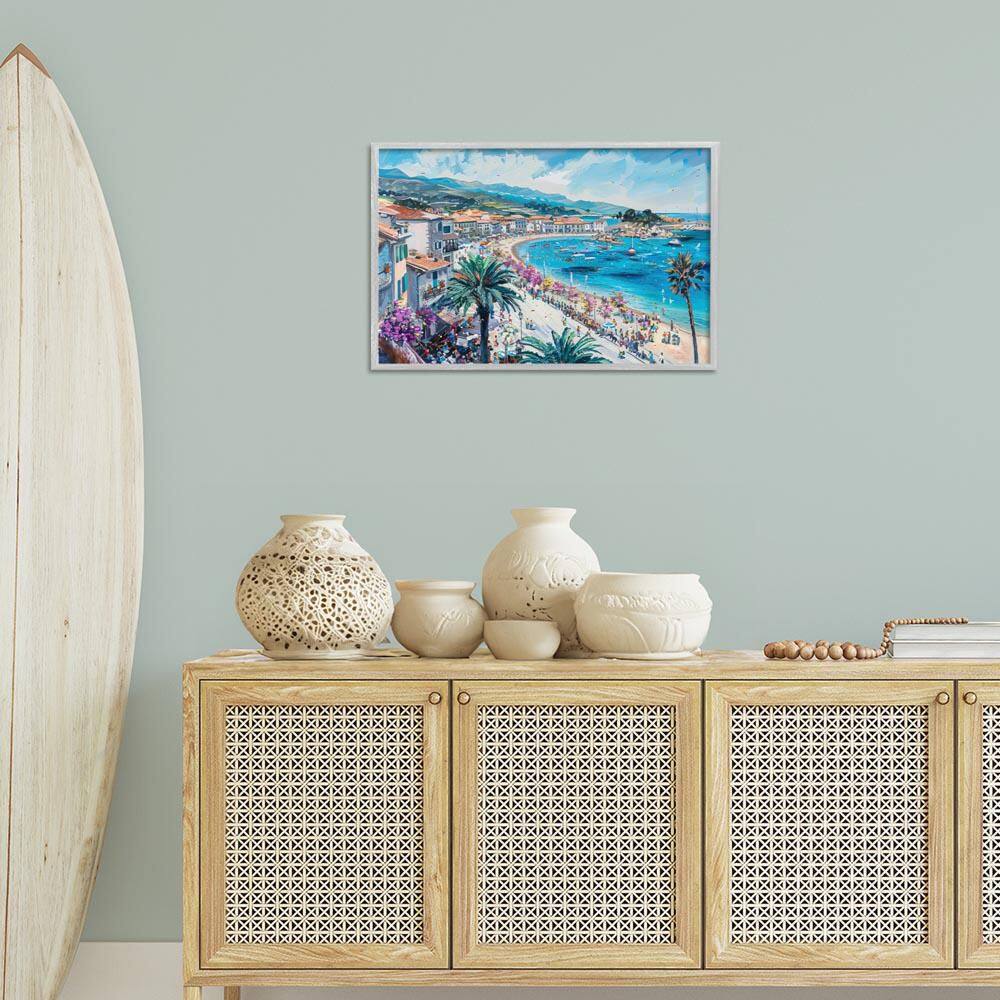 Busy Summer Beach Town by LSR Design Studio Gray Framed Abstract Giclee Art Print 16 in. x 24 in. price history on PriceWatchPro