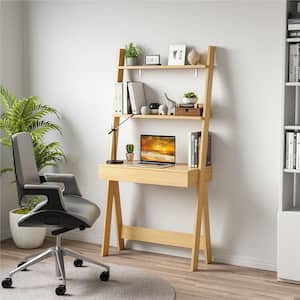 Ladder Shelf Desk Bookcase w/Countertop, Drawer & 2 Shelves Bookshelf Natural