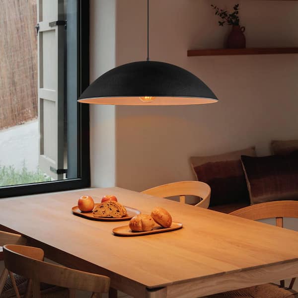 Detroit 23.6 in. 1-Light Black Single Pendant Light With Dome Metal Shade for Dining Room Kitchen Island