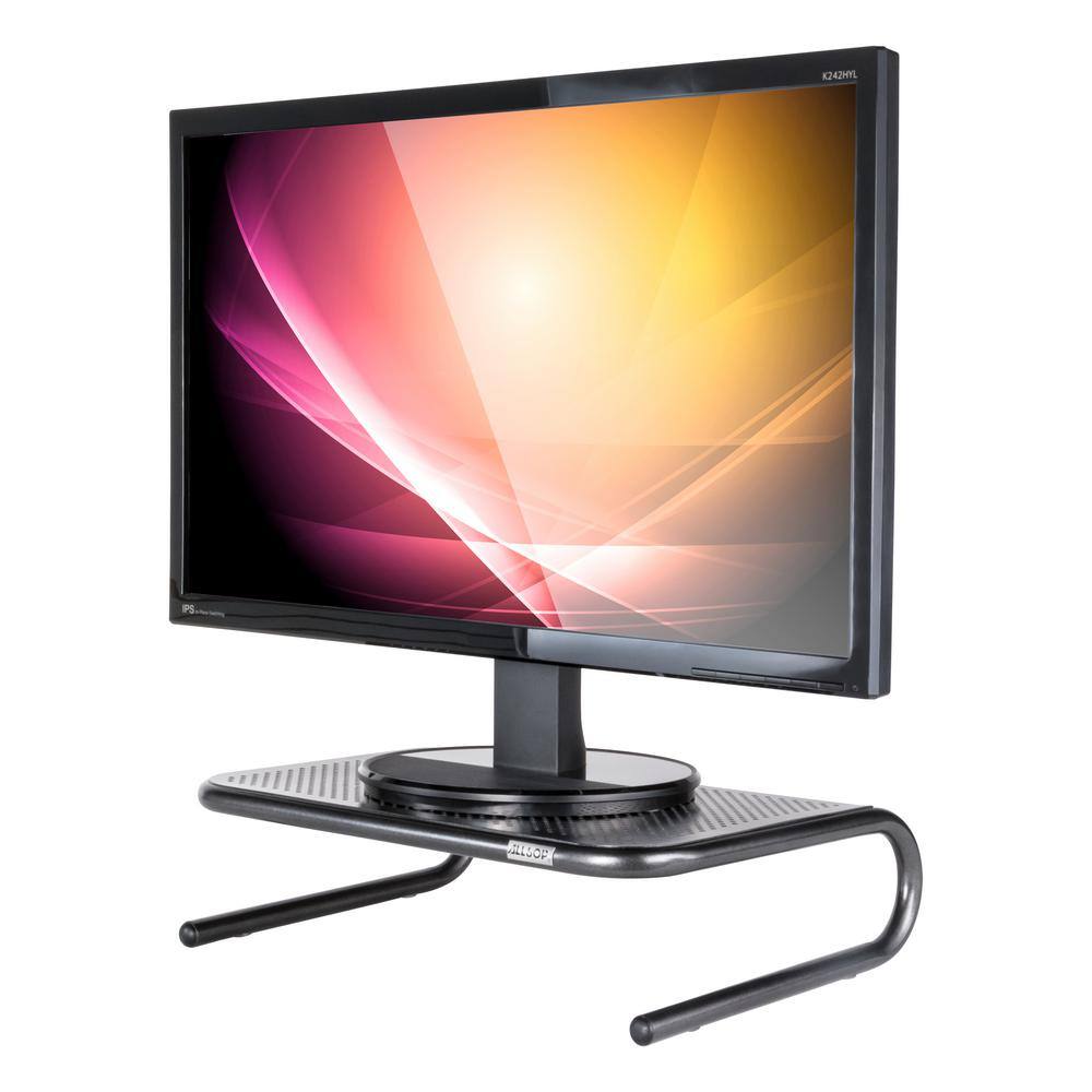 Pearl Black Steel Ergonomic Monitor Stand with Storage