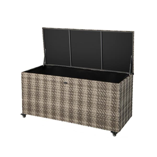 WELLFOR 96 Gal. Mix Gray PE Wicker Outdoor Storage Deck Box