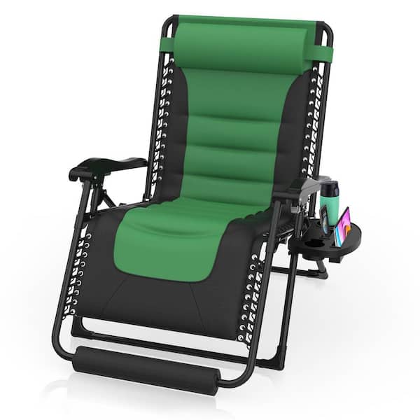SEEUTEK Cially 29 in. Metal Outdoor Patio Oversized Zero Gravity Chaise Lounge Reclining Camping with Green and Black Cushion