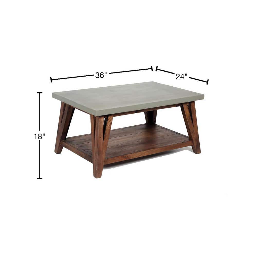 Brookside Light Brown Wood Coffee Table with Concrete Top