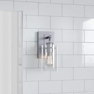 Regan 4.5 in. 1-Light Brushed Nickel Wall Bath Light with Clear Glass Shade