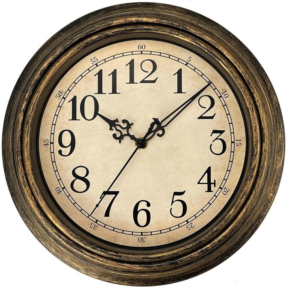 10 in. Copper Gold Non Ticking Classic Silent Vintage Wall Clocks