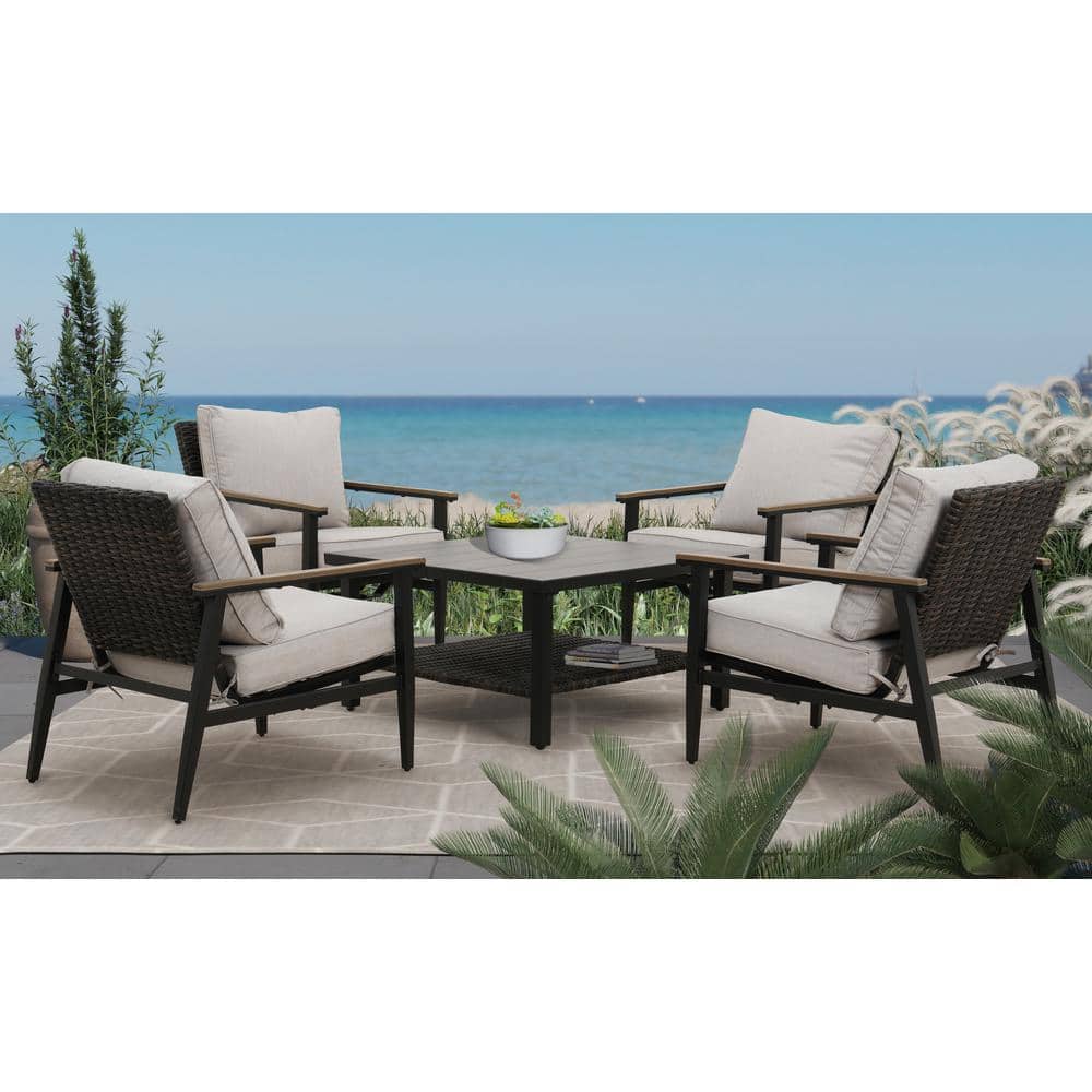 Charles Bronze 5-Piece Wicker Outdoor Patio Conversation Set with Cushion G
