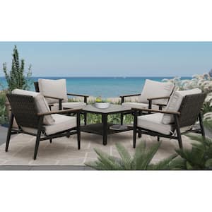 Charles Bronze 5-Piece Wicker Outdoor Patio Conversation Set with Cushion Guard Grey Cushions