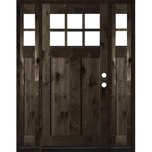 64 in. x 80 in. Craftsman Alder Left-Hand/Inswing 10-Lite Clear Glass Black Stain Wood Prehung Front Door with Sidelites