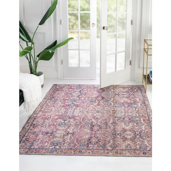 Nostalgia Katie Pink 7 ft. Square Machine Washable Area Rug