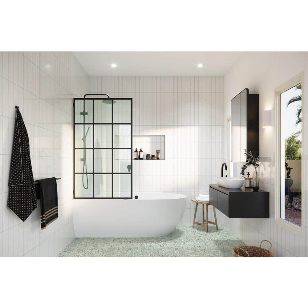 Matte Black 34" x 58.25" Frameless Glass Bathtub Door