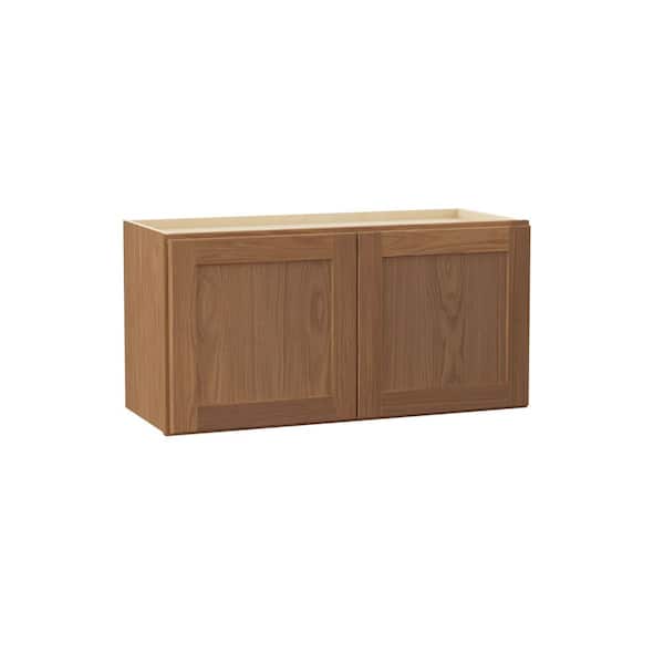 Hampton Bay Sinclair 30 in. W x 12 in. D x 15 in. H Assembled Wall Bridge Cabinet in Shaker Saddle Oak