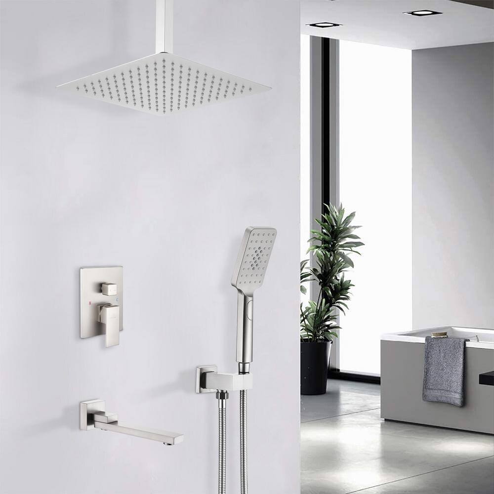 Brushed Nickel Ceiling Mounted Rain Shower System with Handheld