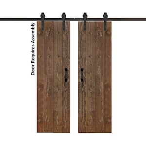 Mid-Century New Style 48 in. x 84 in. Dark Walnut Finished Solid Wood Double Sliding Barn Door with Hardware Kit
