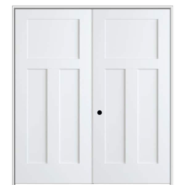MMI DOOR Shaker Flat Panel 48 in. x 80 in. Right Hand Solid Core Primed Composite Double Prehung French Door with 4-9/16 in. Jamb