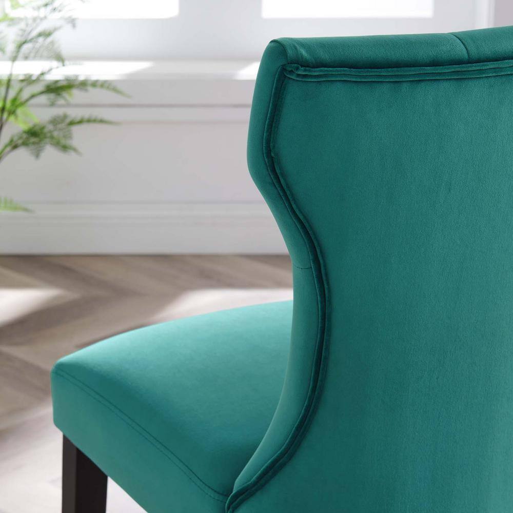 Teal Velvet Upholstered Dining Chairs with Wood Legs, Set of 2