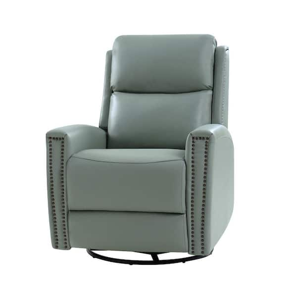 Regina 30.31 in. Wide Sage Genuine Leather Swivel Rocker Recliner with Nailhead Trims