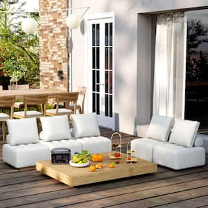 5-piece metal aluminum outdoor sectional sofa with aluminum structure support cushions and removable beige seat cushions