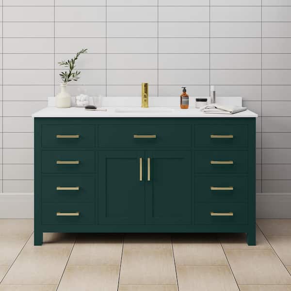 Wyndham Collection Beckett 60 in. W x 22 in. D x 35 in. H Single Sink Bathroom Vanity in Green with White Cultured Marble Top