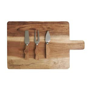 Brown Wood Cutting Board with 4 Cheese Knives (4- Pack)