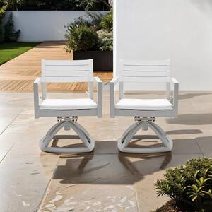 2-Piece Light Gray Swivel Aluminum Outdoor Dining Chair with Sunbrella Light Gray Cushion