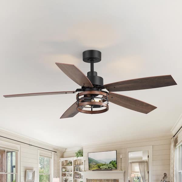 Farmhouse 52 in. Indoor Black Ceiling Fans with Remote Control and Light Kit Included