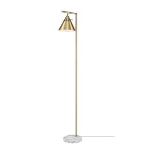 Tristan 65 in. Matte Brass Floor Lamp with Faux Marble Base, Pivoting Task Shade and Stepless Rotary Dimmer Switch