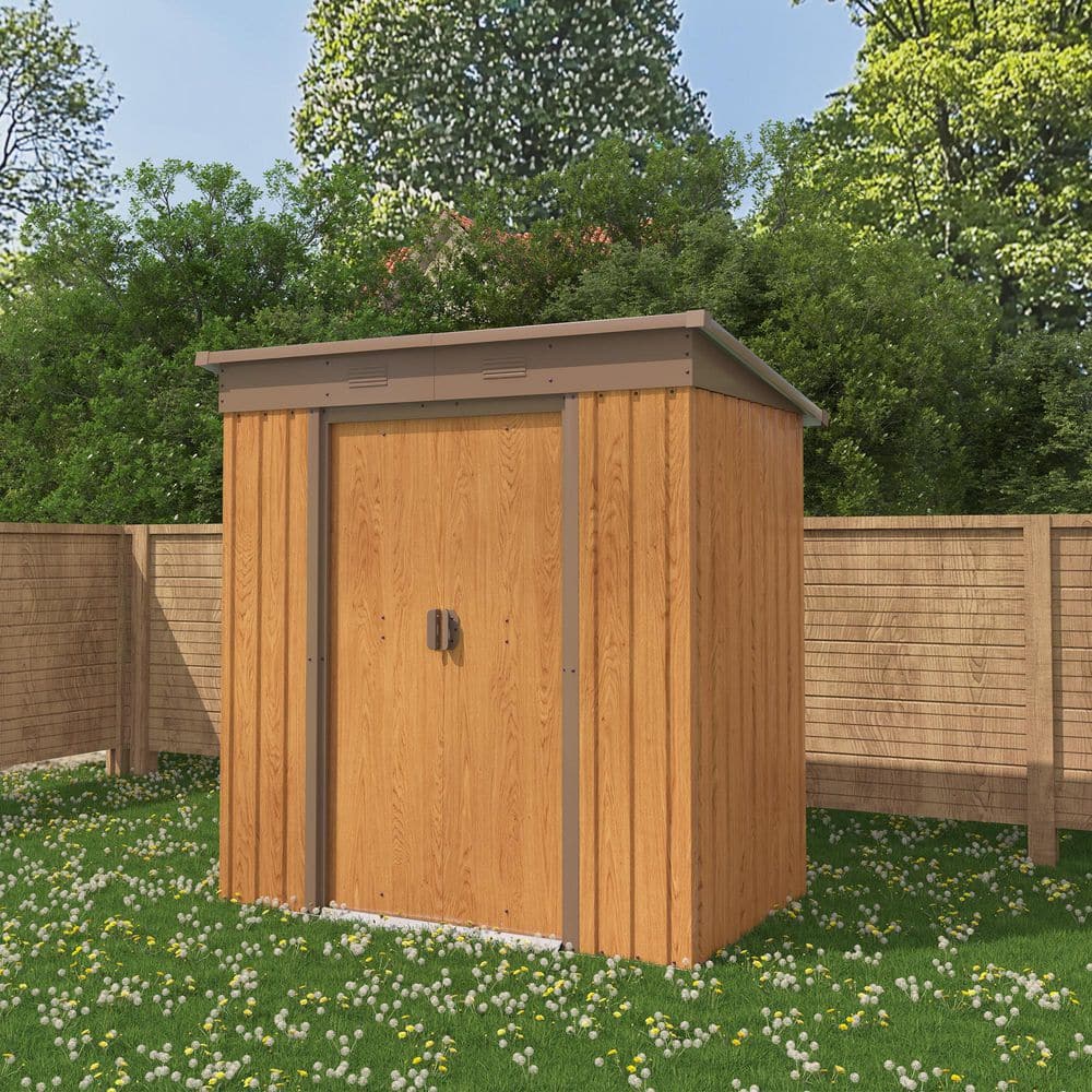6 ft x 4 ft Brown Metal Lean-To Storage Shed