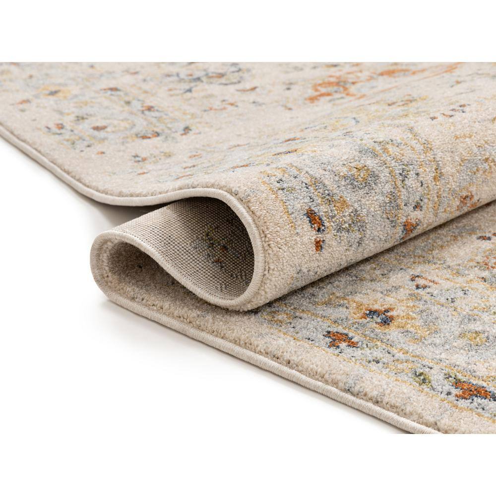 Cream and Red Distressed Vintage Rectangular Area Rug