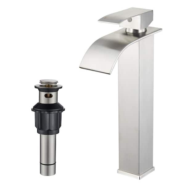 androme Single Handle Single Hole Bathroom Faucet with Drain Assembly in Brushed Nickel