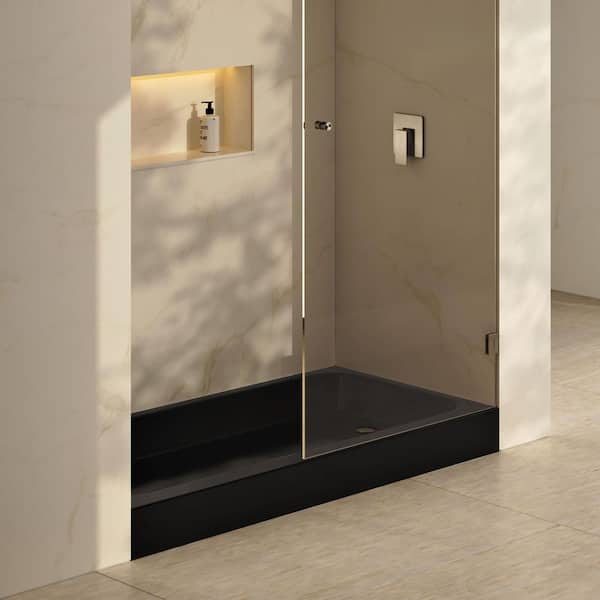 Voltaire 60 in L x 30 in W Alcove Shower Pan Base with Right Drain in Glossy Black