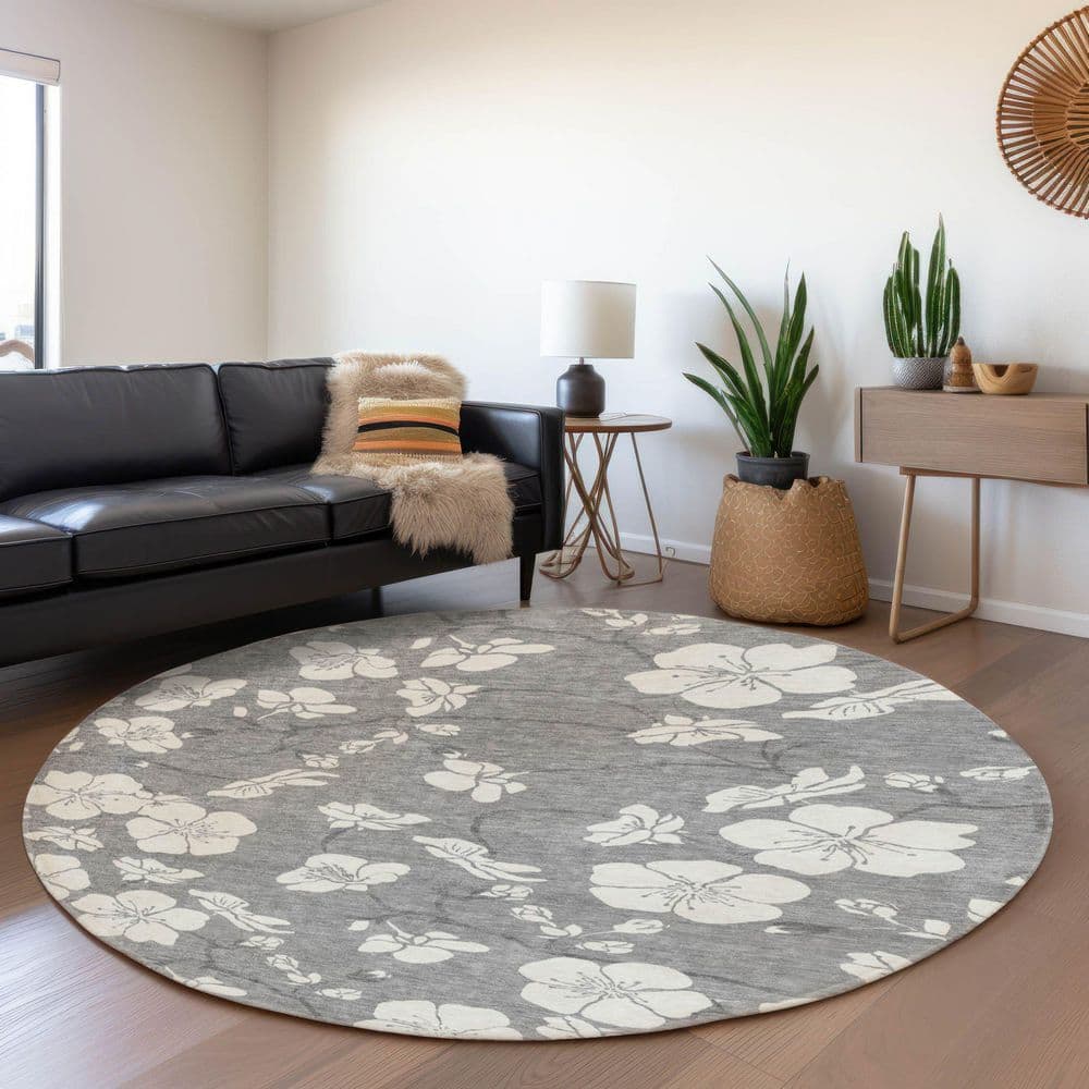 Mayfield Premium Machine Washable Abstract AMF1032 Gray 8 ft. x 8 ft. Round Rug price history on PriceWatchPro
