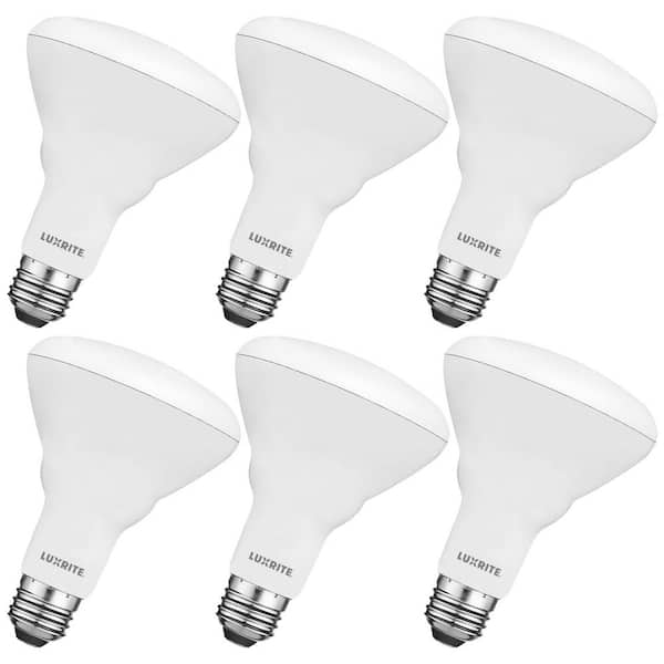 LUXRITE 65-Watt Equivalent BR30 Dimmable LED Light Bulbs 8.5W 4000K Cool White, 650 Lumens, Damp Rated, E26 Base (6-Pack)