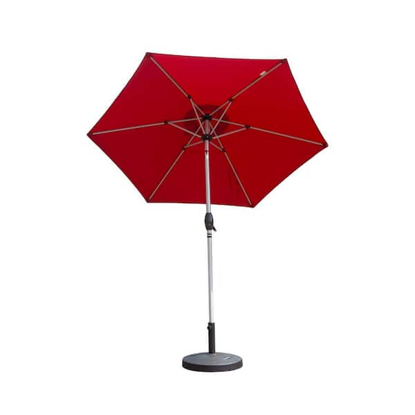 Unbranded 7.5 ft. Aluminium Outdoor Market Table Patio Umbrella with Button Tilt, Crank and 8 Sturdy Ribs for Garden in Red