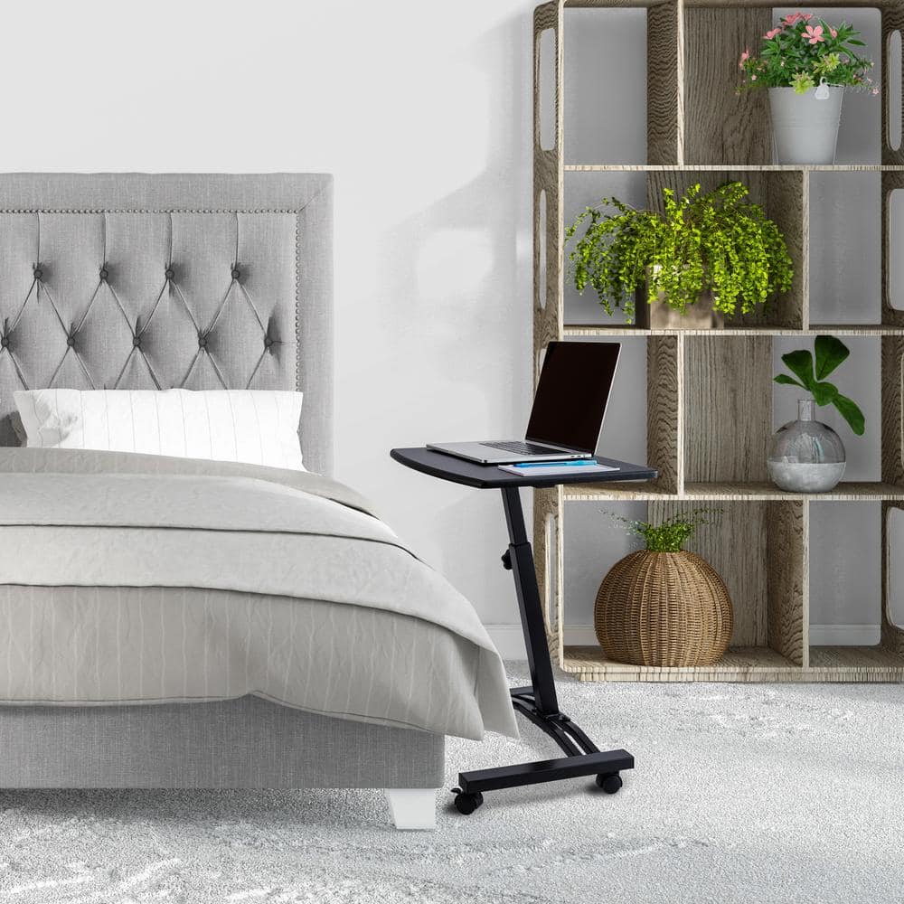 Adjustable Black Wood Mobile Laptop Cart with Smooth-Gliding Wheels