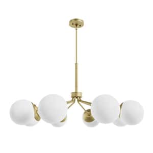 Hepburn 8-Light Modern Brass Branched Chandelier with Cased White Glass Shades