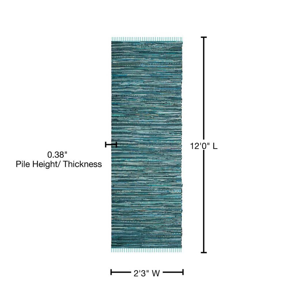 Handmade Turquoise and Multicolor Cotton Stripe Runner Rug, 2'3" x 12'