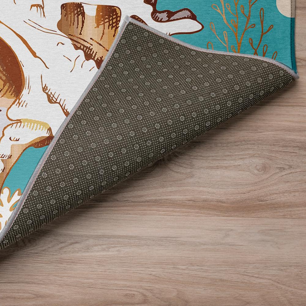 Aqua Coastal Seashells Flat Woven 3' x 5' Chenille Rug